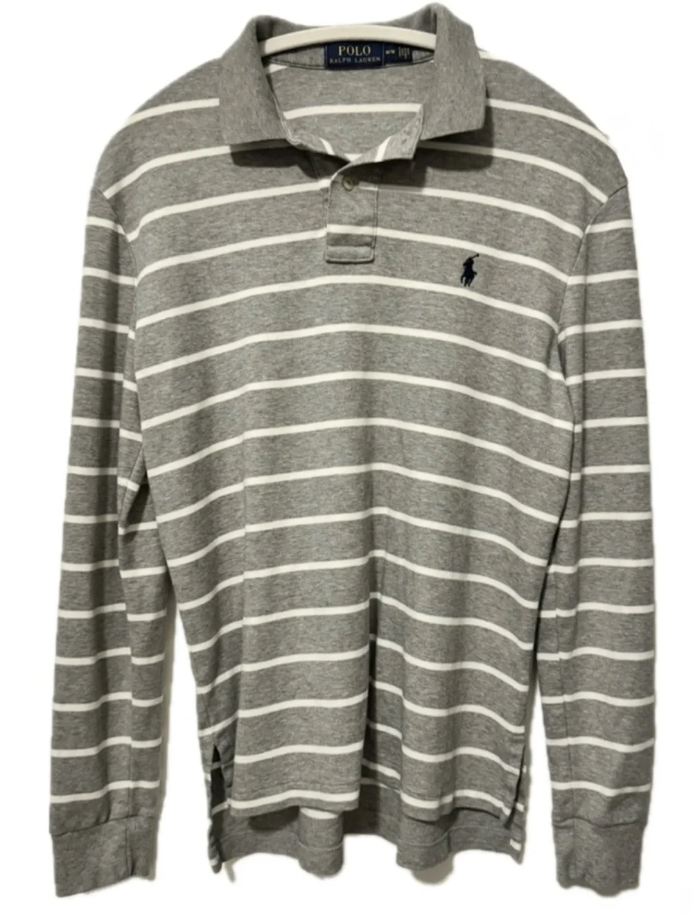 Polo Ralph Lauren Gray White Stripe Long Sleeve Polo Shirt Mens M Pony  Preppy
